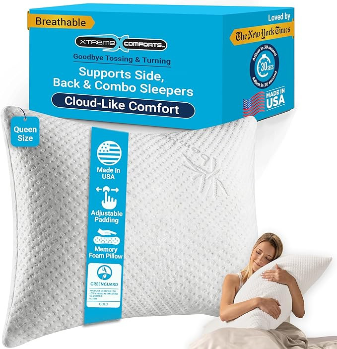 Xtreme Comforts Shredded Memory Foam Pillow- Allergy-Friendly & Cooling Pillow Cover for Side, Ba... | Amazon (US)