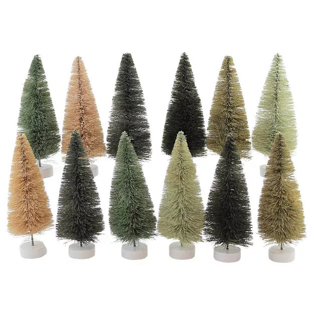 Christmas 4.0" Green Rainbow Trees Set 12 Bottle Brush Neutral  -  Decorative Figurines | Target