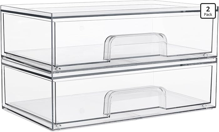 Vtopmart 12.1''W Clear Stackable Storage Drawers,2 Pack Acrylic Plastic Organizers Bins for Makeu... | Amazon (US)