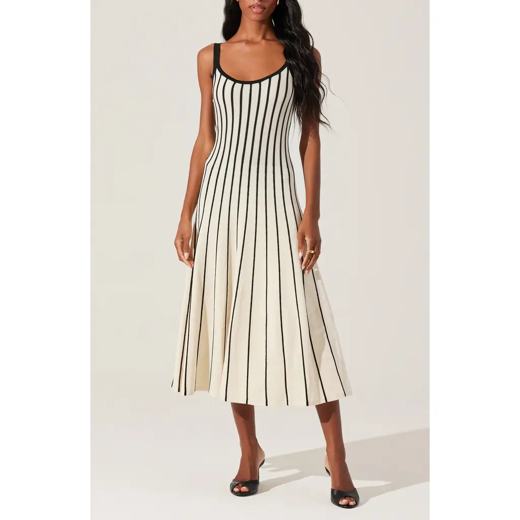 ASTR the Label Irecia Stripe Sleeveless Sweater Dress in Stripe Black Cream at Nordstrom, Size Medium | Nordstrom