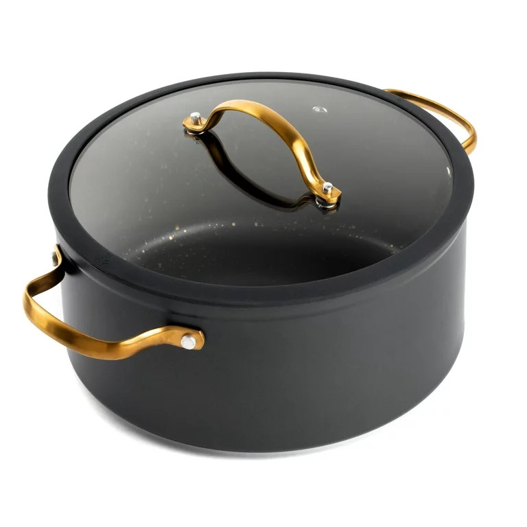 Thyme & Table 5 Qt Non-Stick Stock Pot with Glass Lid in Black & Gold, Signature Collection | Walmart (US)