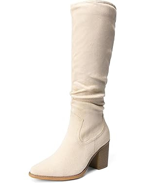 DREAM PAIRS Women's Knee-High Boots, Comfortable Chunky Block Heel Pointed Toe Pull On Side Zippe... | Amazon (US)