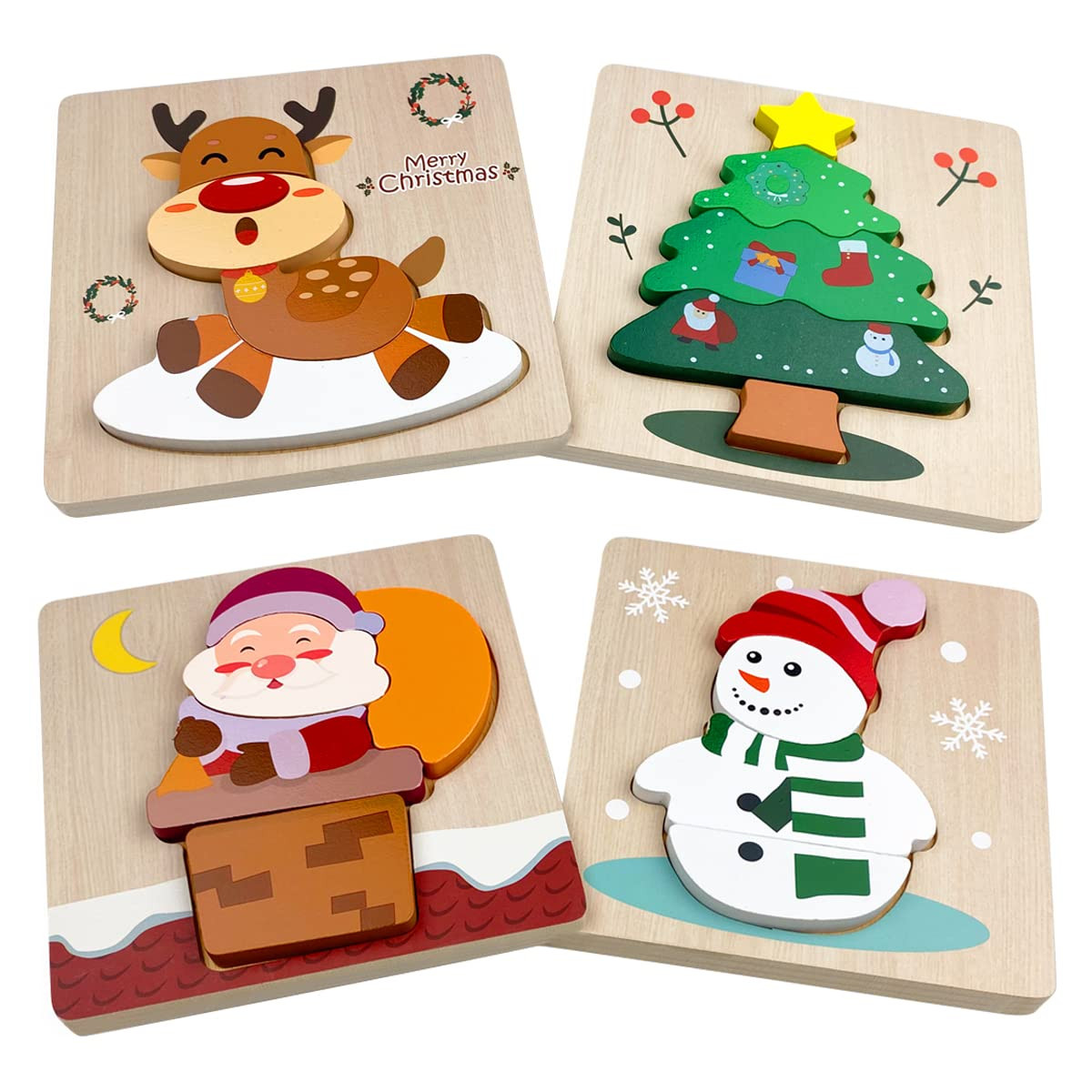 Anditoy 4 Pack Christmas Wooden Puzzles for Kids Toddlers Christmas Toys Christmas Stocking Stuff... | Amazon (US)