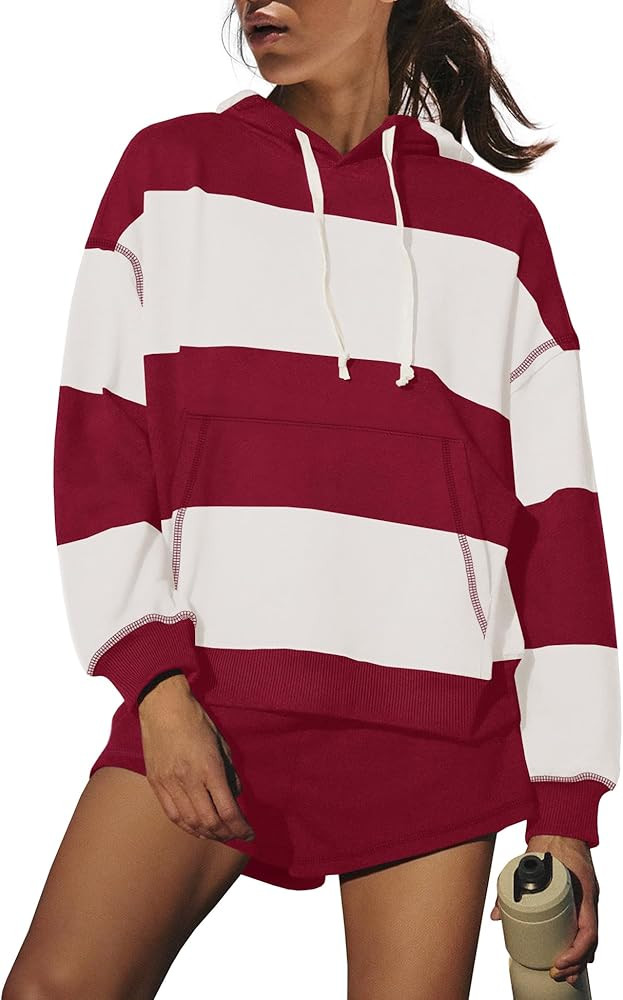 SENSERISE Women Striped Workout Set 2 Piece Outfits Matching Lounge Sets Oversized Hoodies Shorts... | Amazon (US)