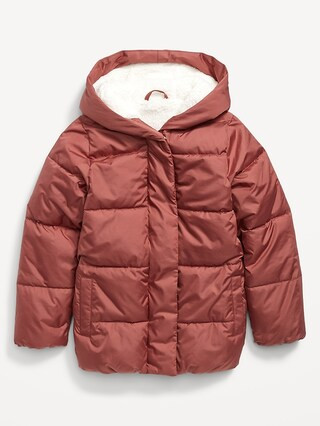 Sherpa-Lined Hooded Puffer Jacket for Girls | Old Navy (US)