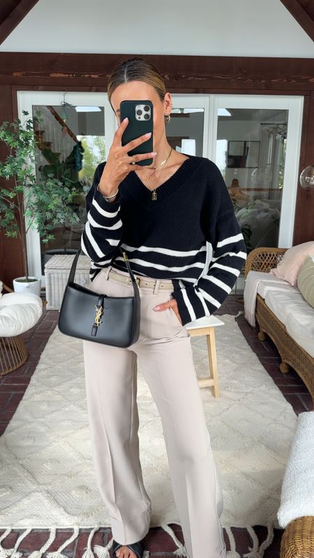 Trousers in my regular size 25 and regular length! I love these so much they’re great classics! Striped cropped sweater is super cozy and soft! Both on sale right now with code AFLTK 
Fall outfit 

#LTKSale #LTKshoecrush #LTKstyletip