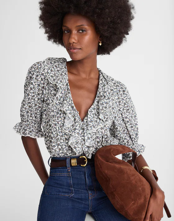 Ruffled Pintuck Puff-Sleeve Top | Madewell | Madewell