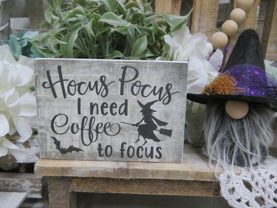 Wood Halloween Coffee Sign, "Hocus Pocus I Need Coffee to Focus", Fall Home Decorations, Hallowee... | Etsy (US)