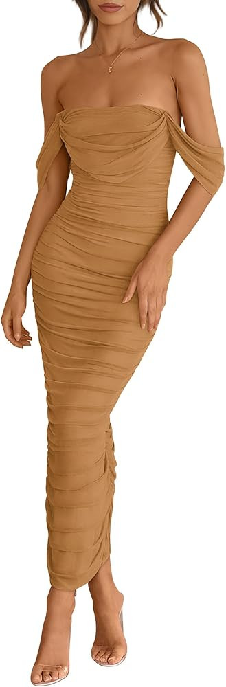PRETTYGARDEN Womens Summer Off The Shoulder Dress Ruched Bodycon Sleeveless Split Cocktail Party ... | Amazon (US)