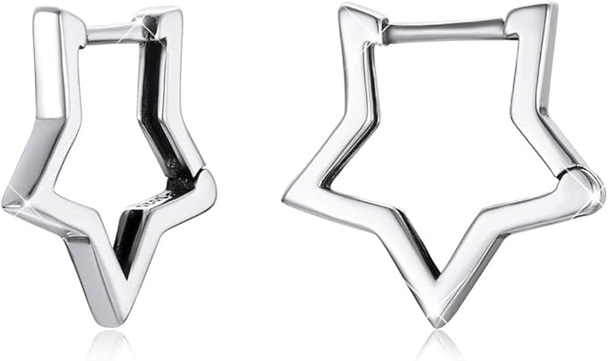BISAER Star Earrings 925 Sterling Silver Cute Hoop Earrings for Women Hypoallergenic Small Sleepe... | Amazon (US)