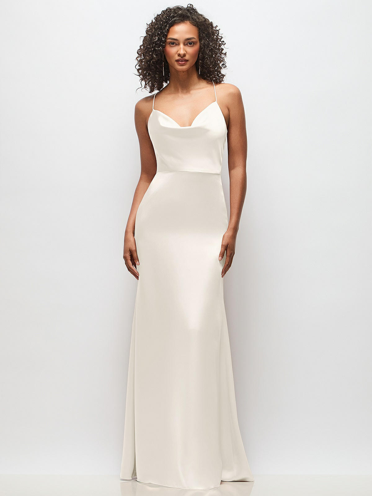Cowl-Neck Criss Cross Back Slip Dress in Ivory | The Dessy Group