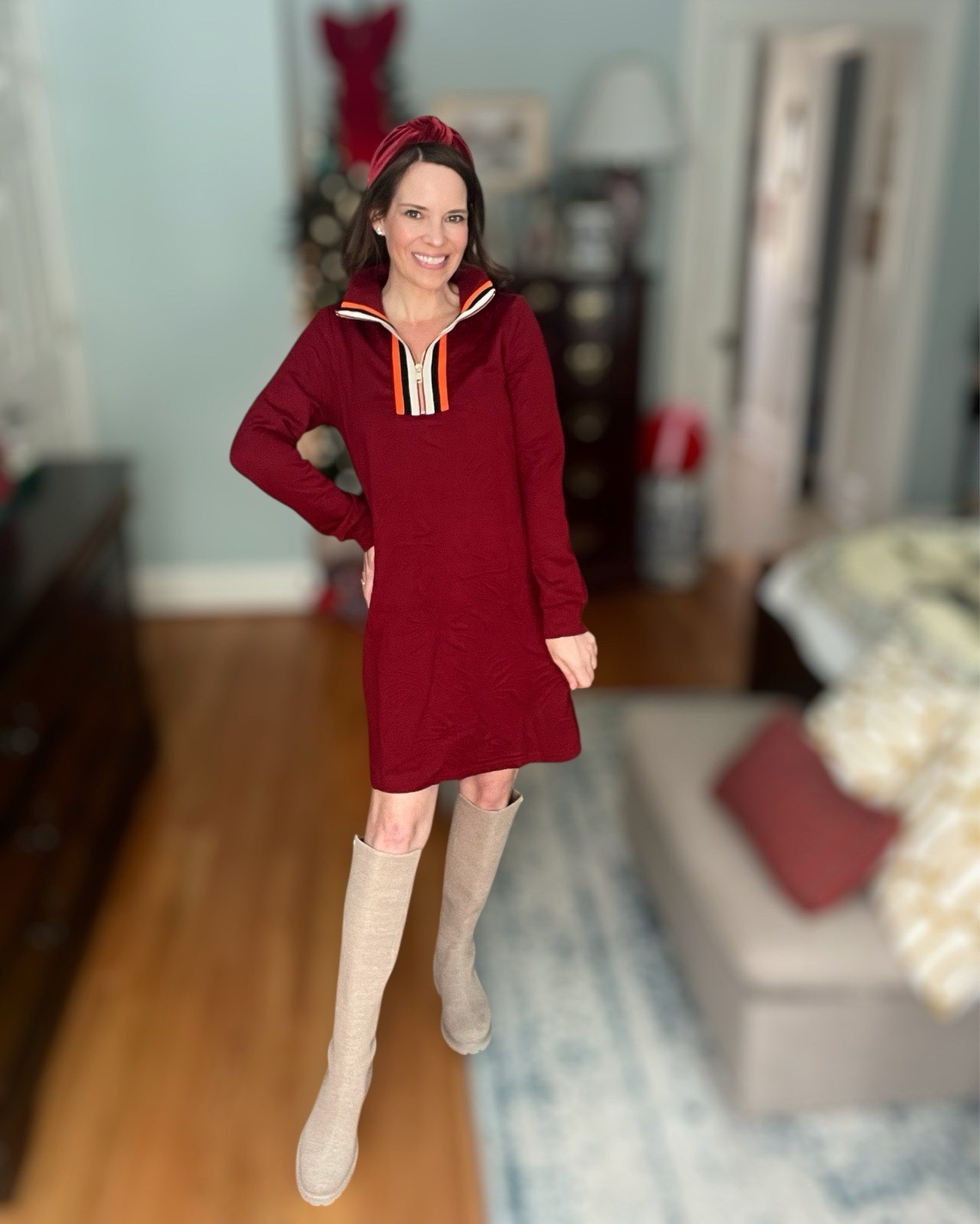 🎄 Cozy Holiday Quarter-Zip Dress Look

This deep burgundy quarter-zip dress is such a comfy-cute winter outfit idea! I paired it with my stretchy knee-high knit boots for a neutral contrast and added the prettiest velvet headband for that extra holiday touch ❤️✨ The textured fabric and striped zipper detail make this Amazon find feel so elevated! Perfect for casual holiday gatherings, Christmas shopping days, or a cozy night by the tree.

🎁 Earrings are my go-to sparkly minis — always add the prettiest shine!

💃 Wearing size XS in the dress.

✨ Linked items:
• BLENCOT textured quarter-zip dress (Amazon)
• VIVAIA round-toe stretchy knit knee-high boots
• Handmade velvet twist headband (Etsy)
• JoJo Loves You mini hexagon studs

🎀 holiday dress idea, christmas outfit, burgundy dress, amazon winter dress, cozy holiday look, knee high boots outfit, winter fashion inspo, casual christmas outfit, affordable holiday outfits, velvet headband, festive outfit ideas, sweatshirt dress, thanksgiving outfit, thanksgiving dress 


#LTKOver40 #LTKHoliday #LTKFindsUnder50