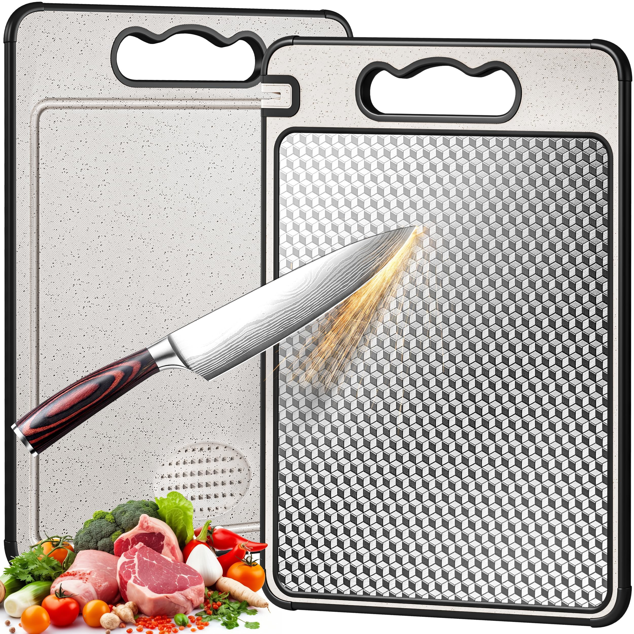 Titanium Cutting Board Double Sided 14.4”×9.8”,Titanium/Wheat Straw Non Toxic Lightweight Ch... | Amazon (US)