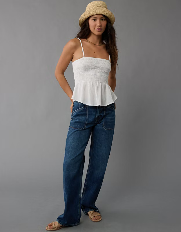 AE Smocked Babydoll Tank Top | American Eagle Outfitters (US & CA)