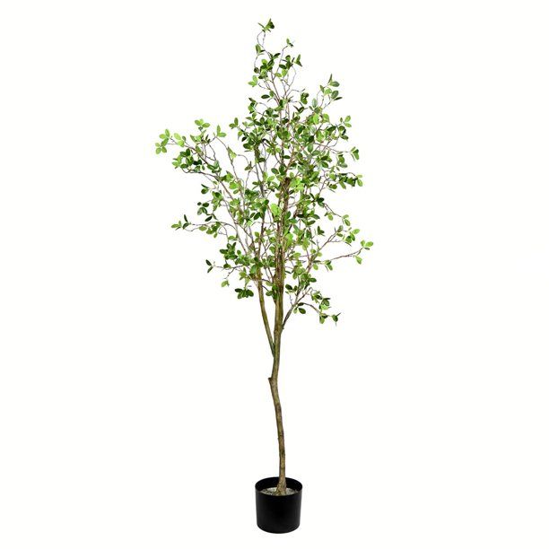 Vickerman 72" Artificial Potted Milan Leaf Tree in Black Planters Pot. - Walmart.com | Walmart (US)