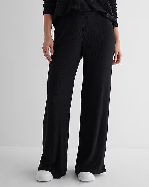 High Waisted Ribbed Cozy Knit Pull On Wide Leg Pant | Express