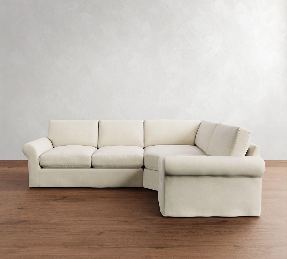 PB Comfort Modern Roll Arm Slipcovered 3-Piece Wedge Sectional (115") | Pottery Barn (US)