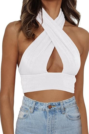 Dealmore Women's 2023 Summer Crop Top Halter Neck Criss Cross Sexy Y2k Tops Backless Cami Tank Bu... | Amazon (US)