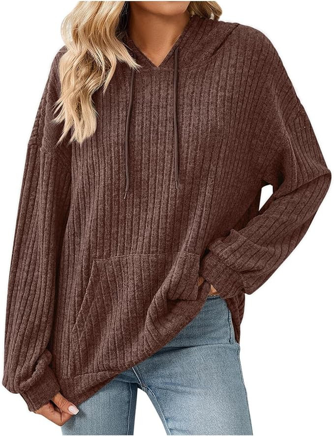 Womens Oversized Hoodies Long Sleeve Hooded Pullover Tops Casual Sweatshirts Knit Sweaters Fall F... | Amazon (US)