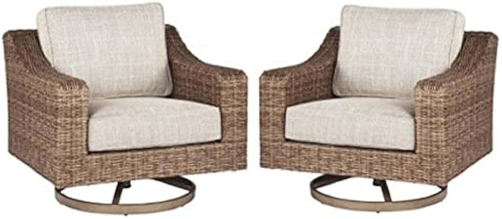 Home Square 2 Piece Beachcroft Swivel Patio Arm Chair Set in Beige | Amazon (US)