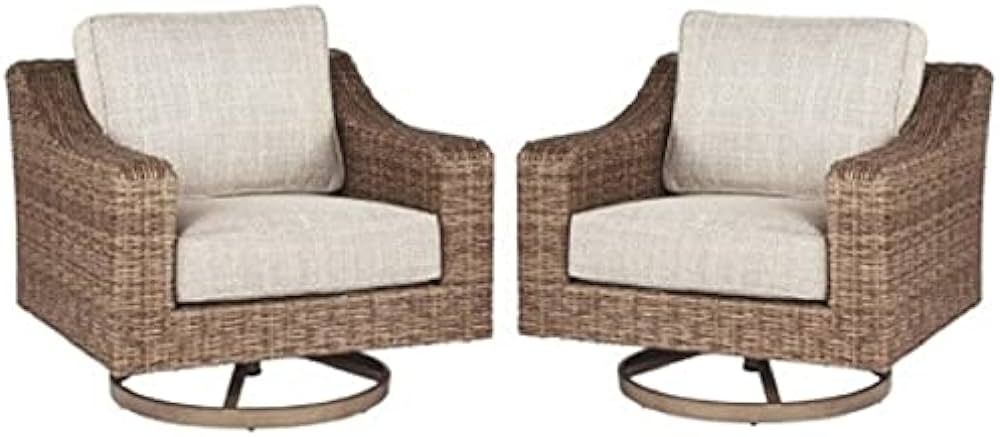 Home Square 2 Piece Beachcroft Swivel Patio Arm Chair Set in Beige | Amazon (US)