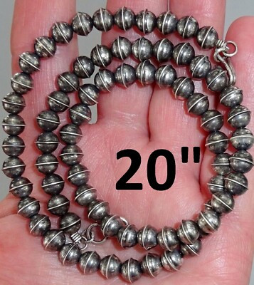 20" 6mm NAVAJO Pearl BENCH BEAD NECKLACE Darker Vintage Old Oxidized STERLING  | eBay | eBay US