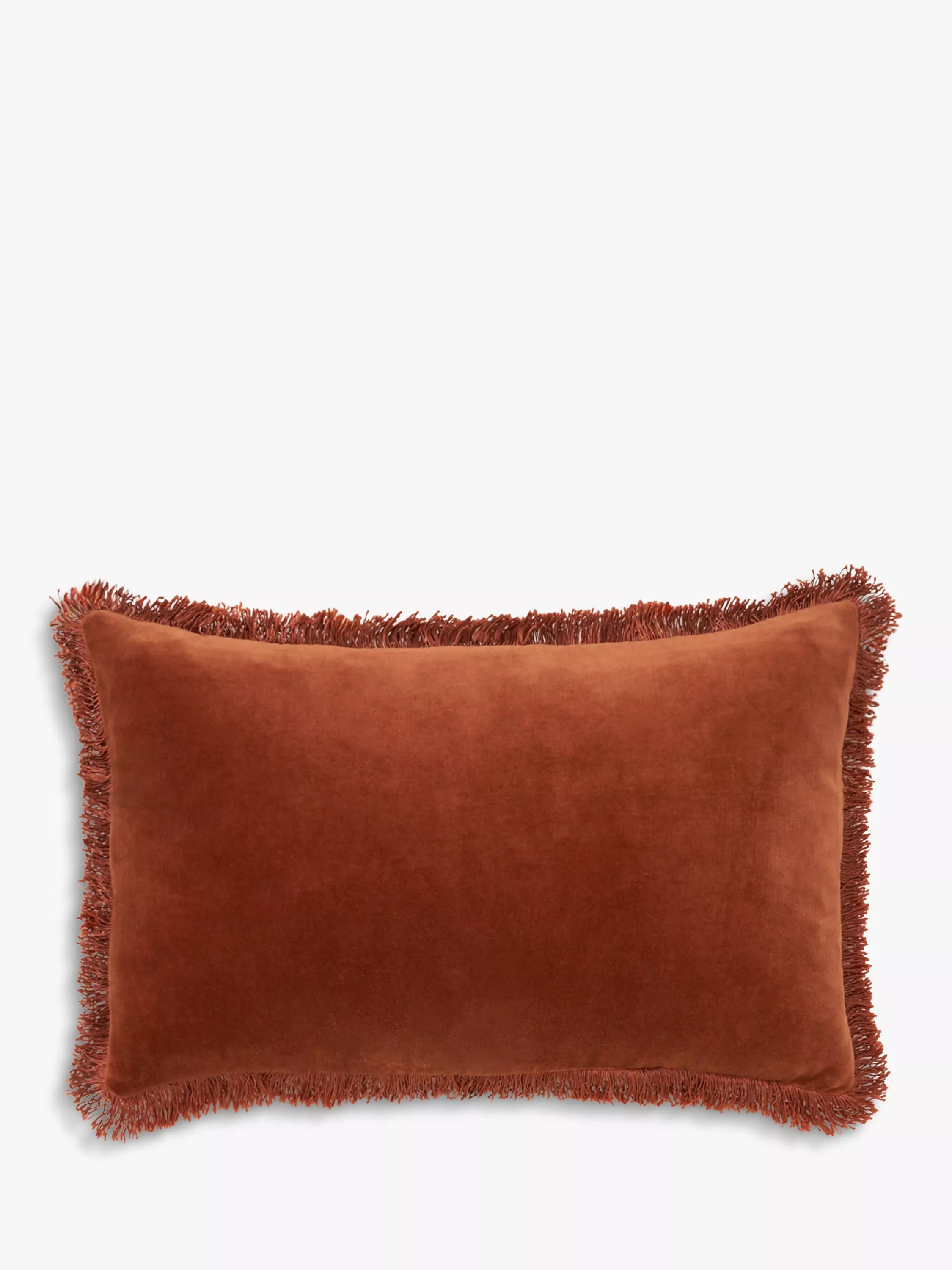 TrulyFringed Velvet Lombard Cushion, Burnt Orange | John Lewis (UK)