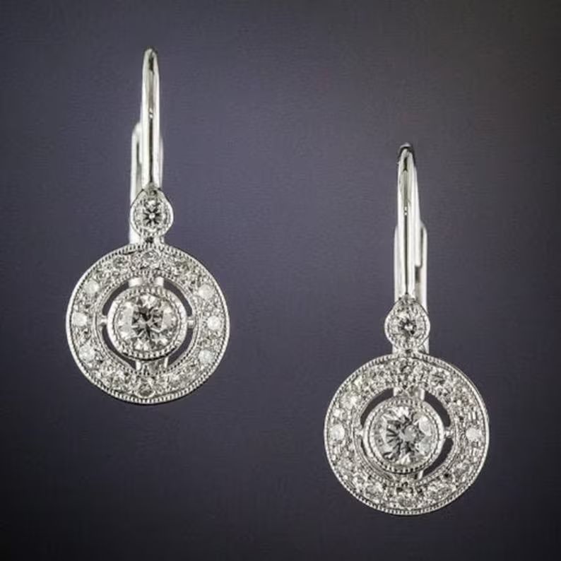 Antique Vintage Art Deco Earrings Round Diamond Earrings | Etsy | Etsy (US)