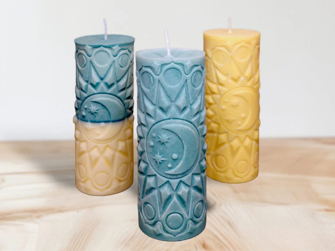 Sun and Moon Solstice Pillar Candles Handmade Choose Your Color Moon Phases Witchy Aesthetic Taro... | Etsy (US)