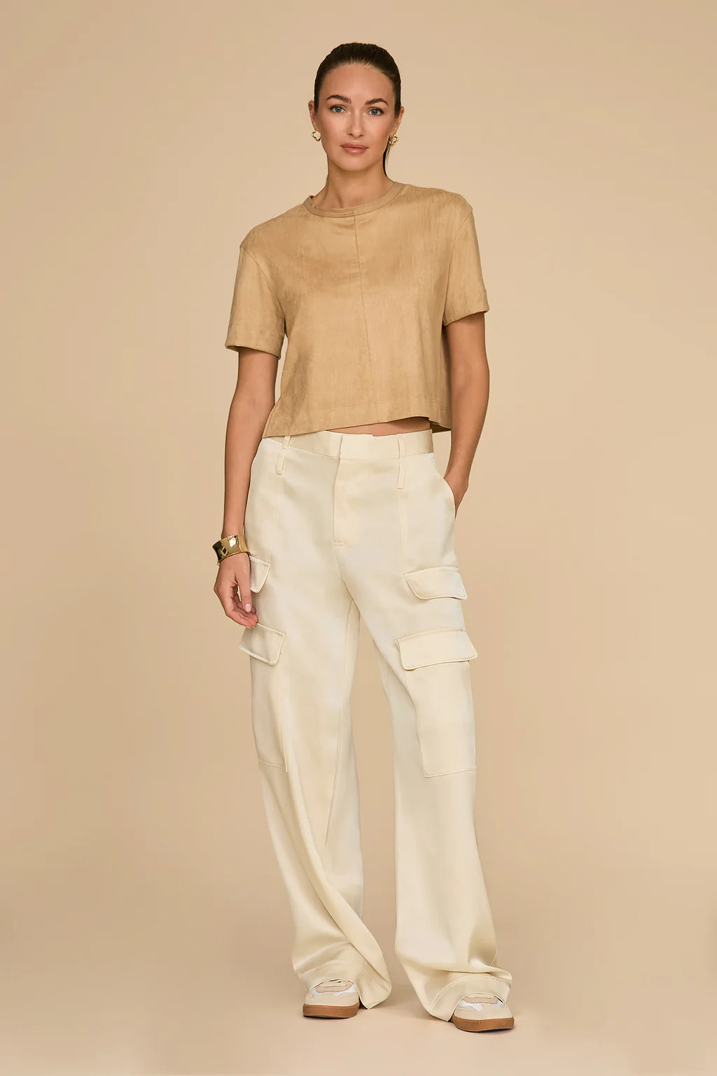 Milan Satin Cargo Pant - Pearl | The Noli Shop