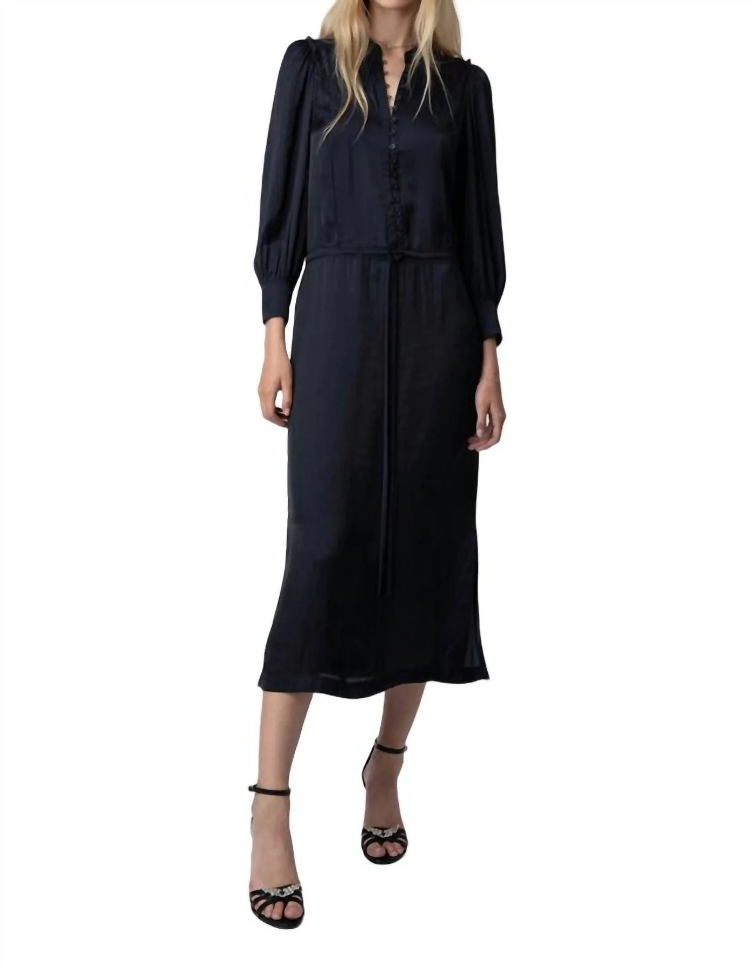 Relinda Satin Dress In Encre | Shop Simon