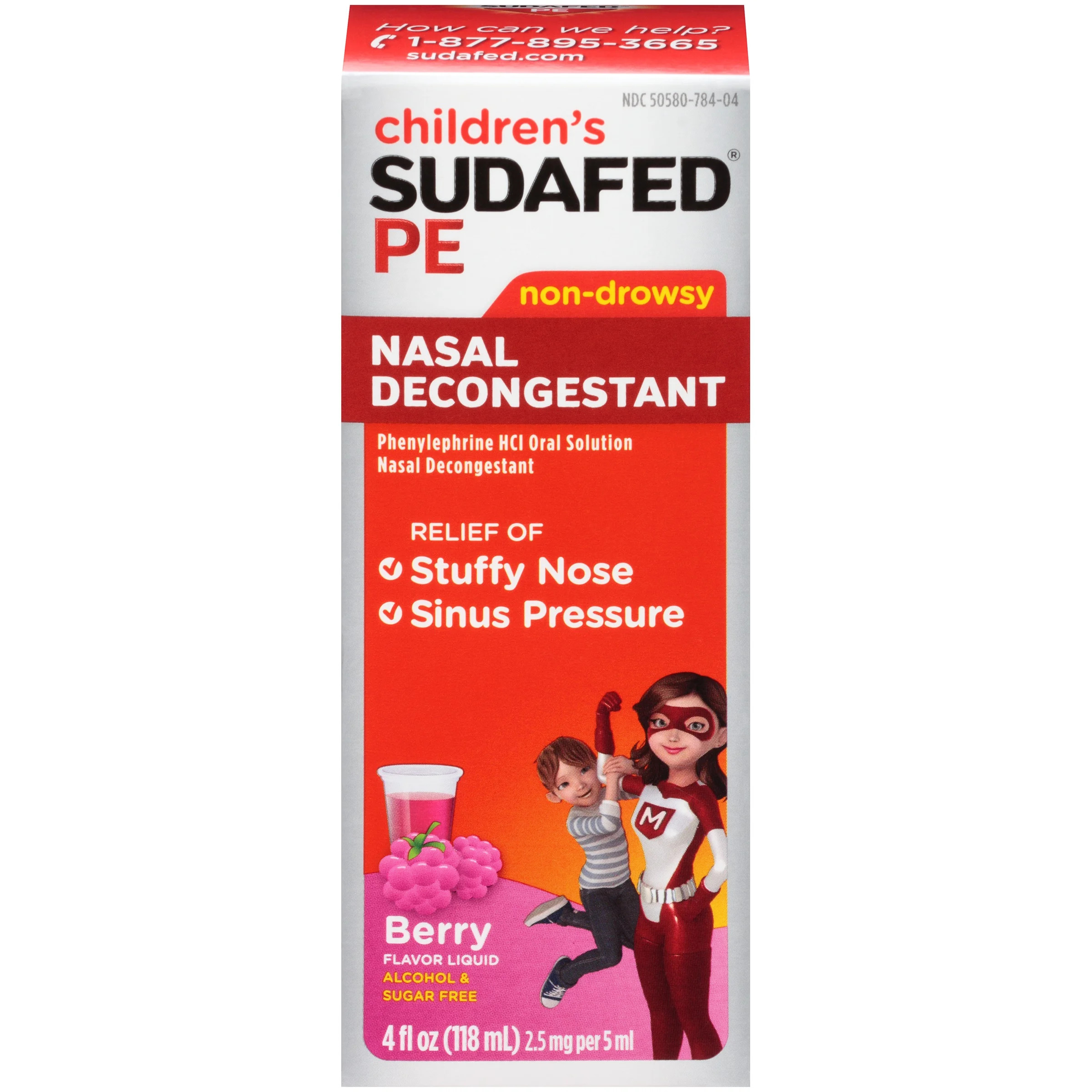 Children's Sudafed PE Nasal Decongestant, Raspberry-Flavored, Liquid 4 Oz | Walmart (US)