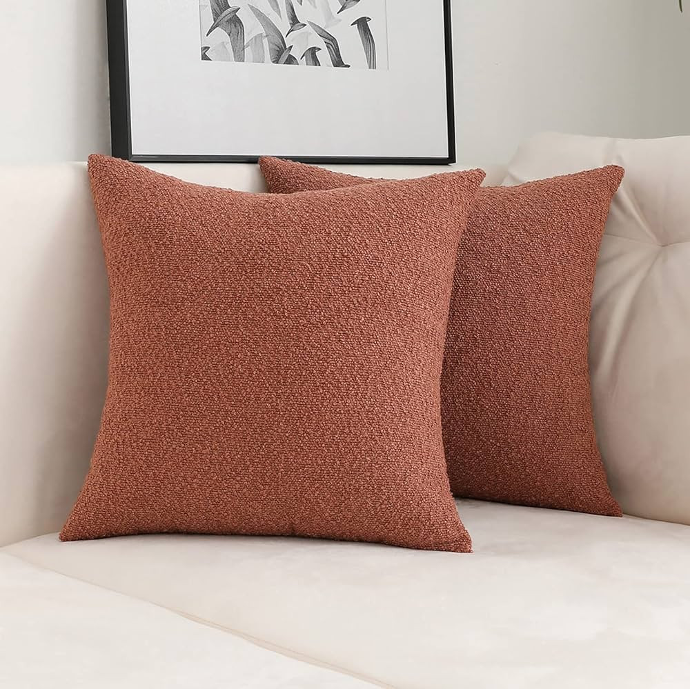 Jeneoo Ocher Decorative Square Thick Terracotta Throw Pillow Covers Fine Textured Boucle Couch Cu... | Amazon (US)