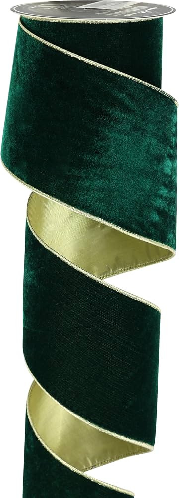 Green Velvet Wired Ribbon, Gold-Backed, 4 Inch x 10 Yards | Amazon (US)