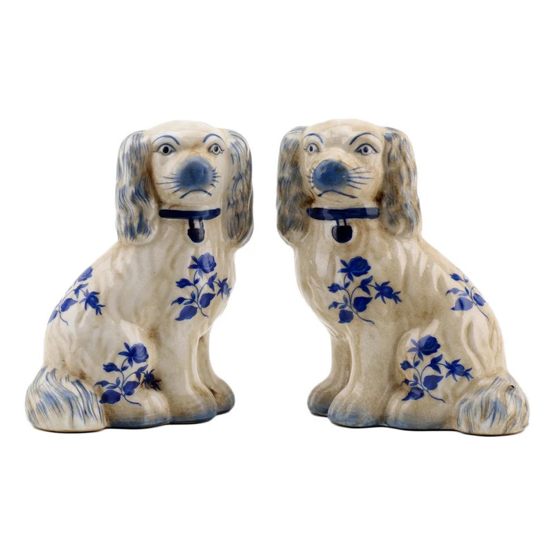Staffordshire Reproduction Pair of Blue and White Floral Dogs Figurines-6''h - Etsy | Etsy (US)