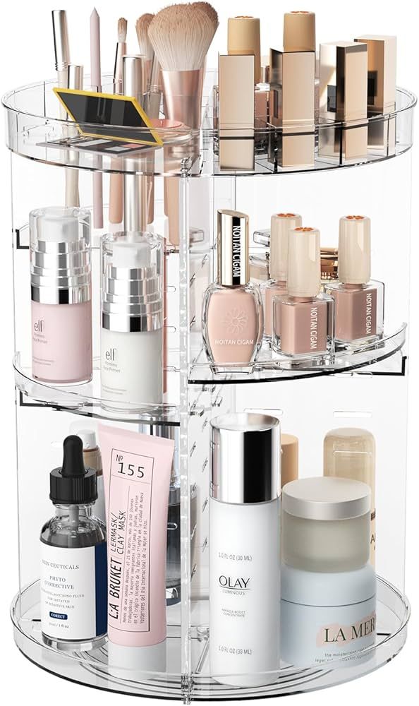360 Rotating Makeup Organizer, Spinning Skincare Organizers with Slot Top, Cosmetic Storage Shelf... | Amazon (US)