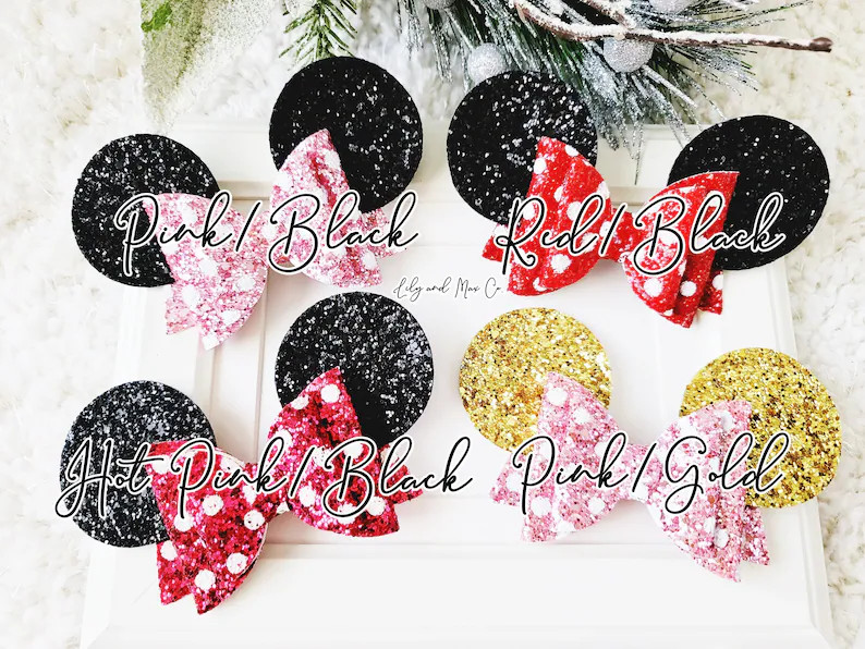 Mouse ear sequin bow clip, sequin mouse bow alligator clip, Mouse ear glitter bow clip,  Mouse po... | Etsy (US)