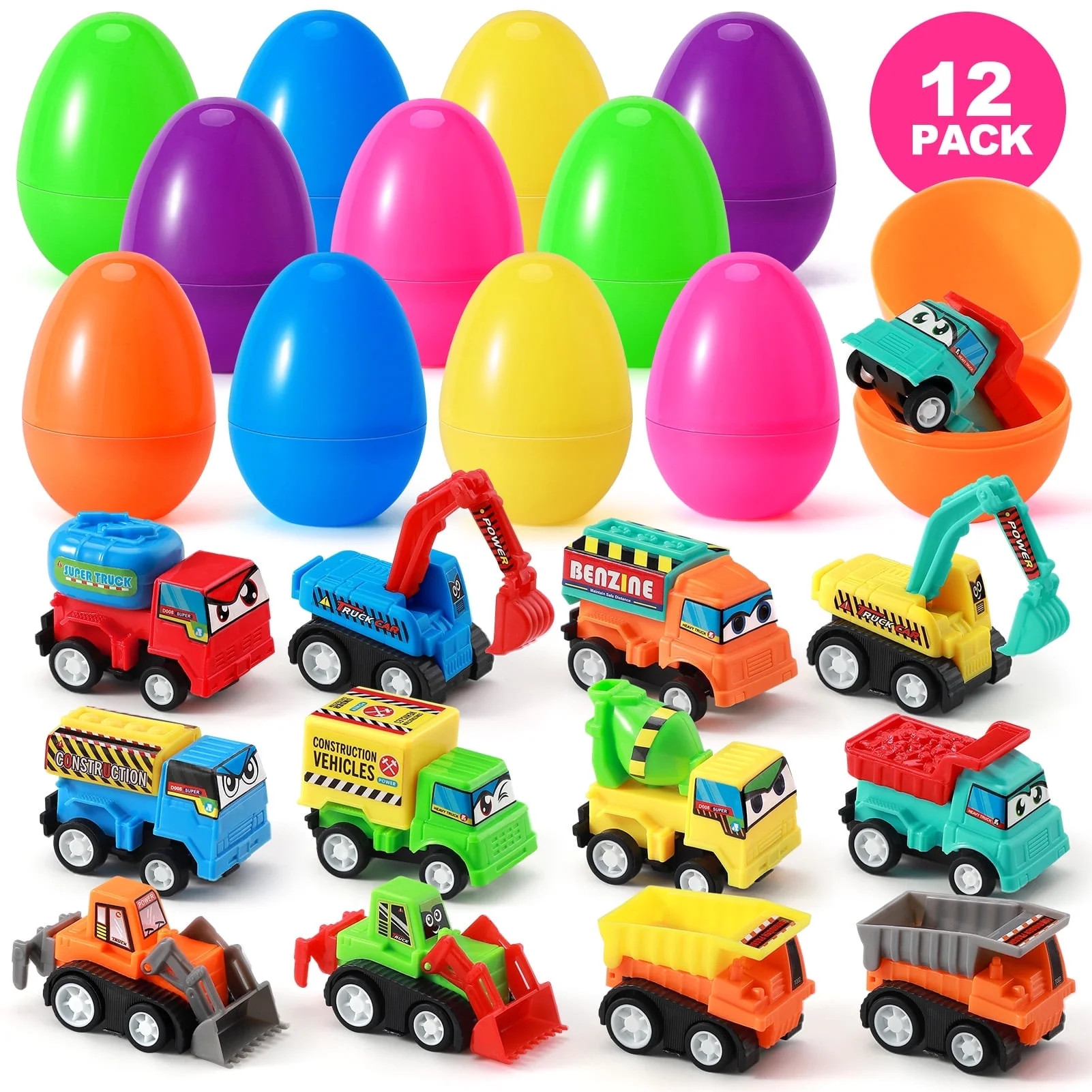 Ayieyill 12Pcs Prefilled Easter Eggs - Toy Filled Easter Eggs Filled with Pull-Back Construction ... | Walmart (US)