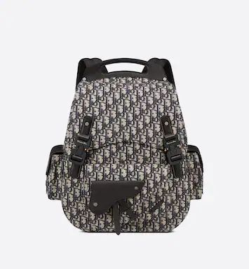 Maxi Gallop Backpack Beige and Black Dior Oblique Jacquard and Black Grained Calfskin | DIOR | Dior Couture