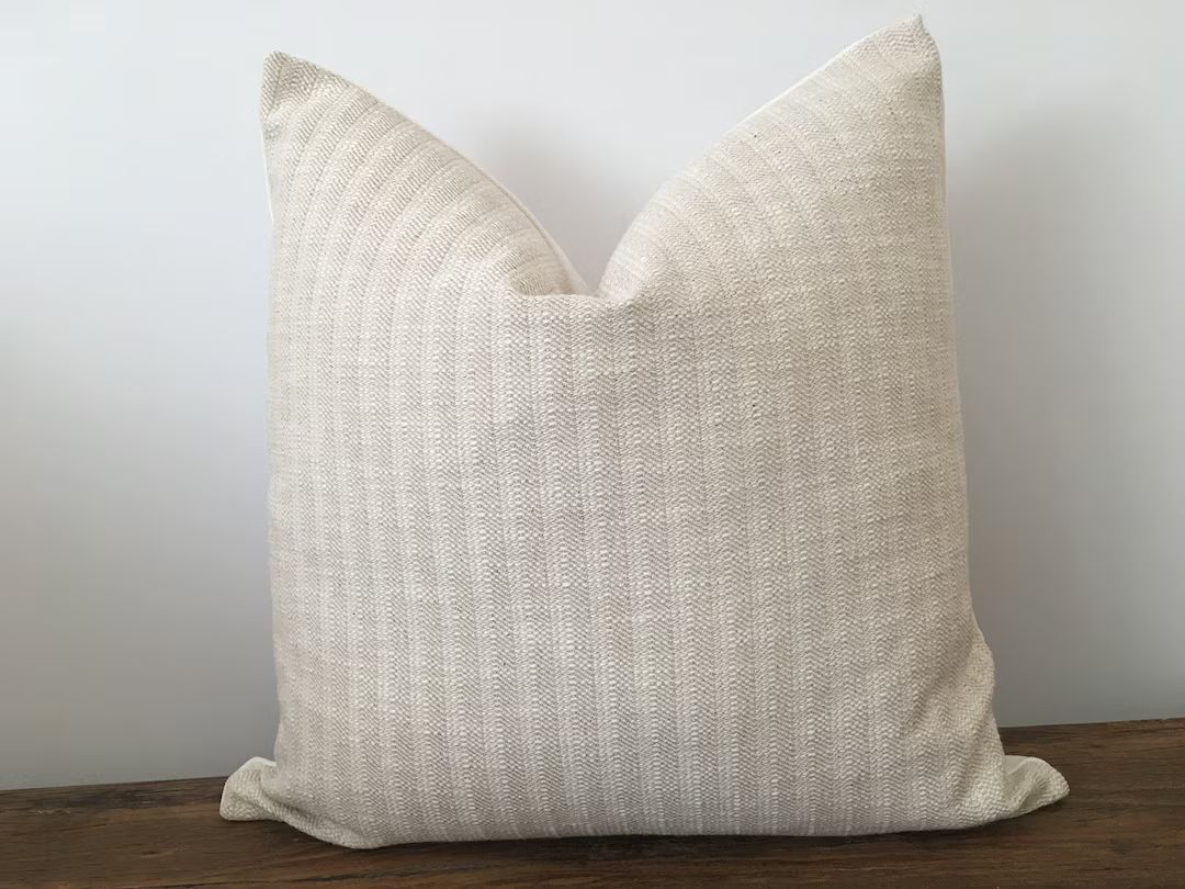 Striped Pillow Cover Cream White Neutral Cotton Pillow - Etsy | Etsy (US)