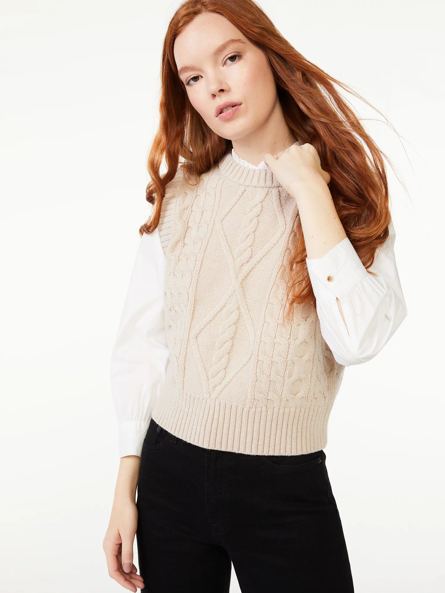 Free Assembly Women's Cable Sweater Vest | Walmart (US)