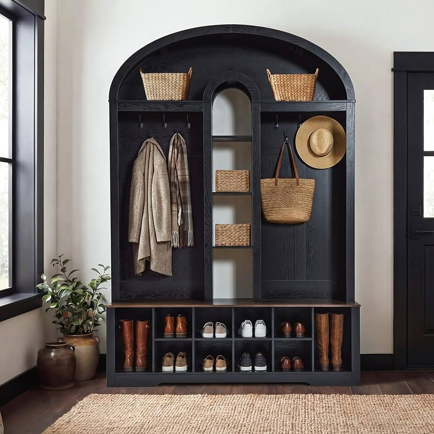 YITAHOME 59" W Hall Tree with Shoe Storage, Arched Entryway Bench with Coat Rack, 10 Shoe Cubbies... | Amazon (US)