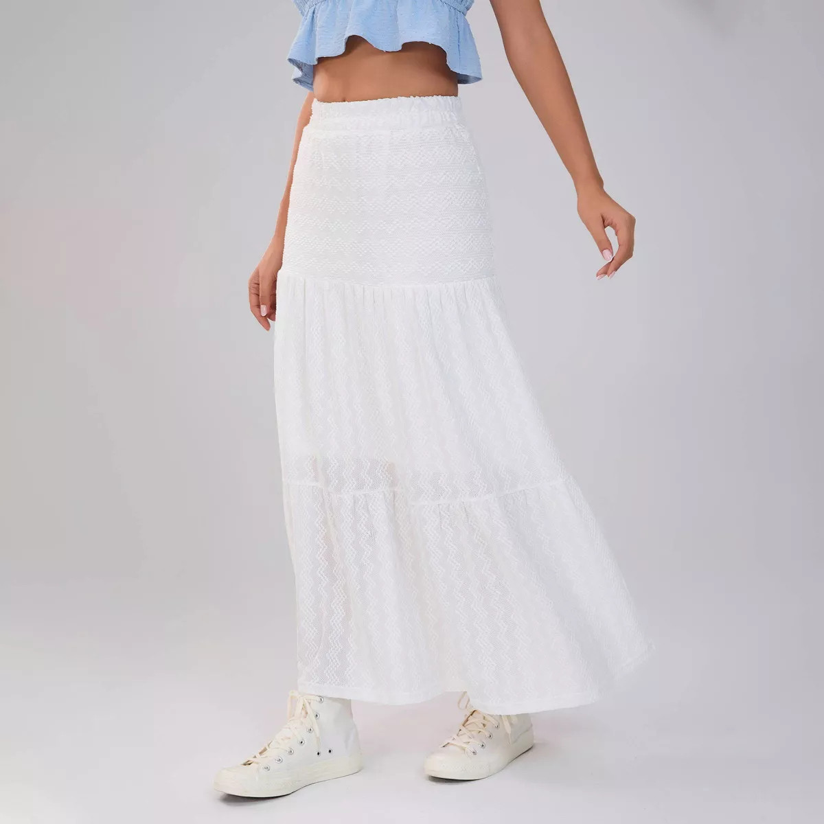 Women's Solid Elastic Waist Ruffle Hem Tiered Maxi Skirt - Wild Fable™ White L | Target