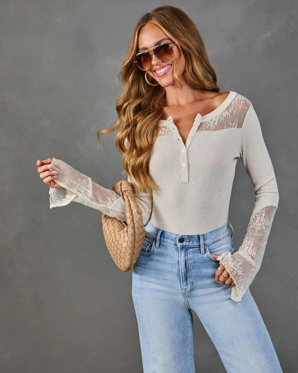 Morning Espresso Lace Trim Henley Top | VICI