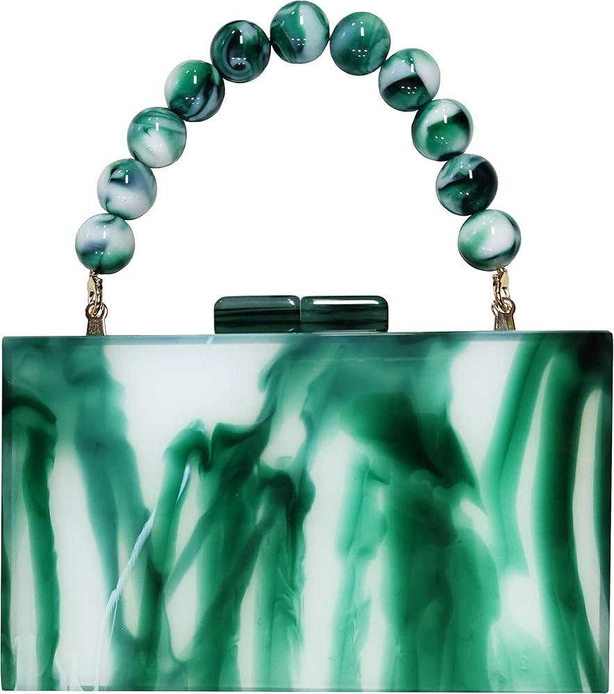 URAWOW Acrylic Evening Handbag Beads Bag for Women Graceful Shoulder Bag Satchel Marble Clutch Pu... | Amazon (US)