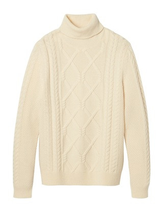 Banana Republic Mens Heritage Mariner Cable-Knit Turtleneck Cream Size XXL | Banana Republic US