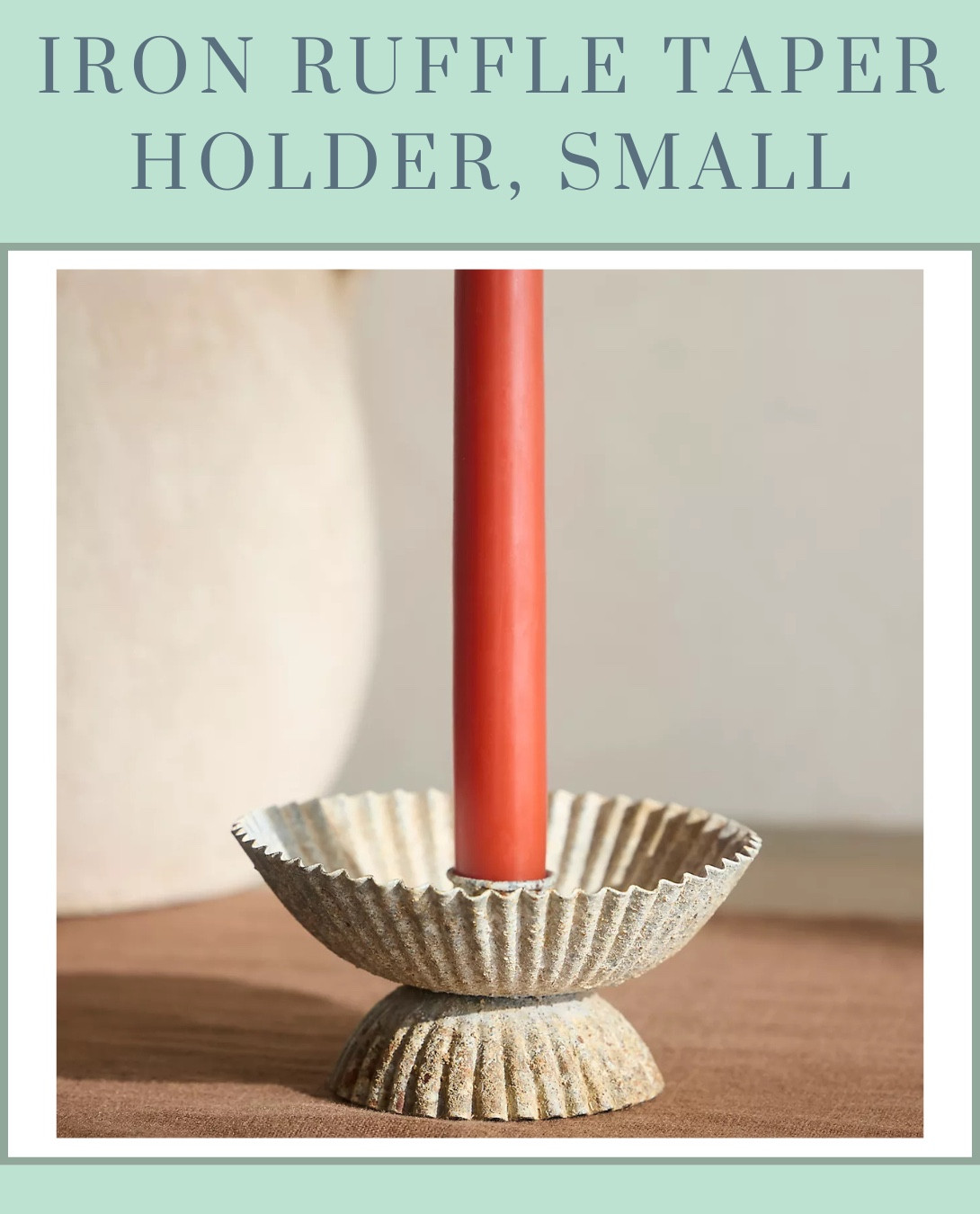 The **Iron Ruffle Taper Holder (Small)** from Anthropologie brings a charming, vintage-inspired touch to your décor. Perfect for adding warmth and elegance to any space! 🕯️✨ #HomeDecor #AnthropologieStyle #CandleHolder