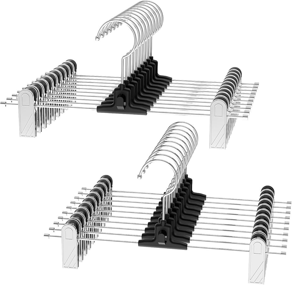 VEHHE 20 Pack Pants Hangers with Clips, Metal Skirt Hangers with 2-Adjustable Clips and 360-Rotat... | Amazon (US)