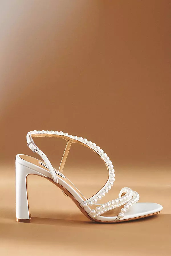 Badgley Mischka Amora Pearl-Strap Satin Heels | Anthropologie (US)