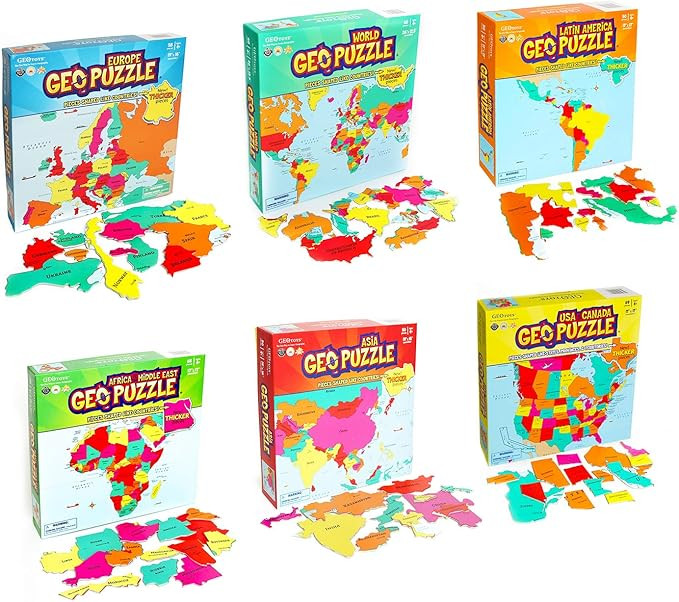 GeoToys GeoPuzzle, Country-Shaped Jigsaw Puzzles Set of 6, Geography Puzzle, Geography Game & Map... | Amazon (US)